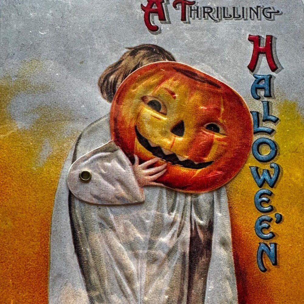 Old Fashioned Embossed Moving Action Halloween Postcard Pumpkin Mask & Envelope - Picture 3 of 7